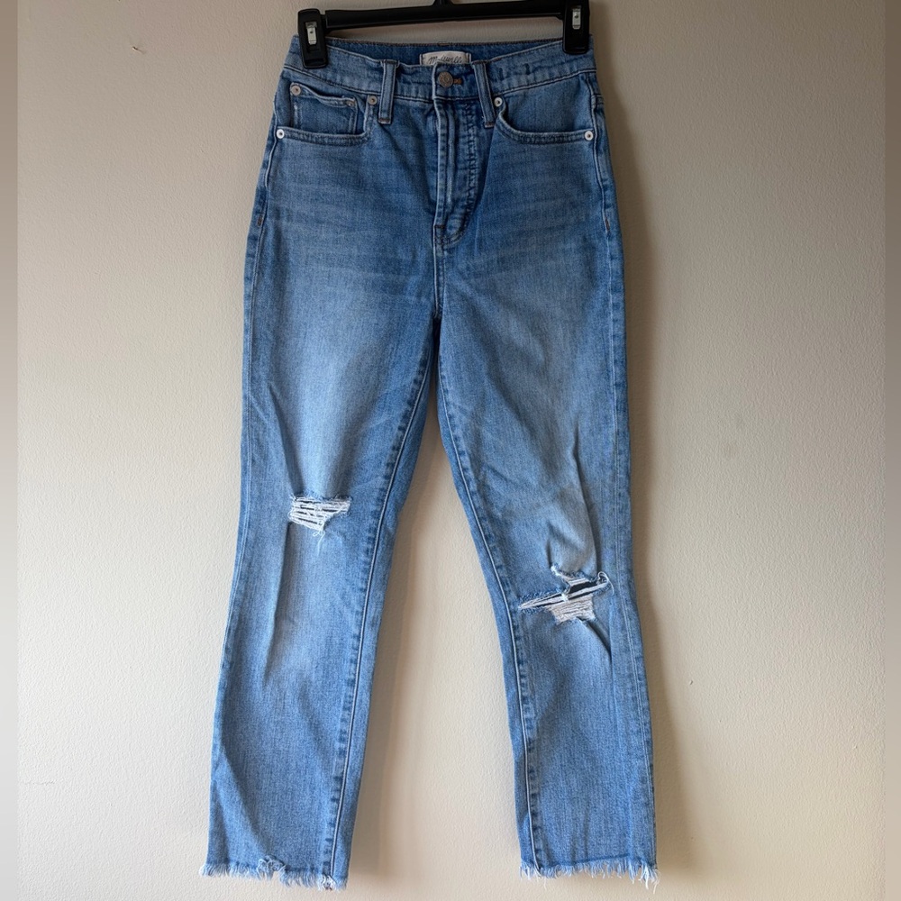 Madewell Perfect Vintage High Rise Straight Leg Distressed Light Wash Jeans